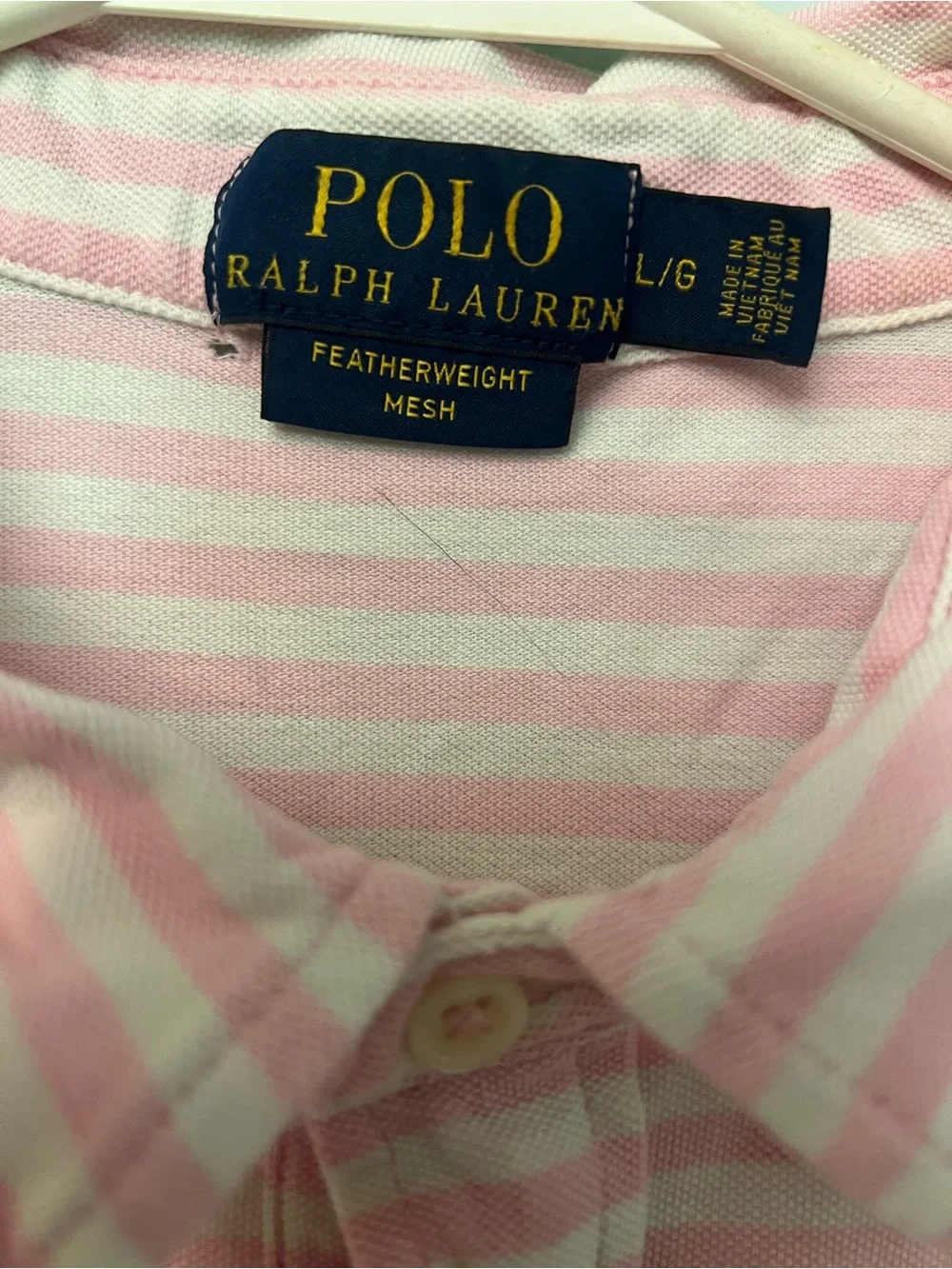 Men’s Polo by Ralph Lauren Men’s Pink and White Stripe Polo Shirt